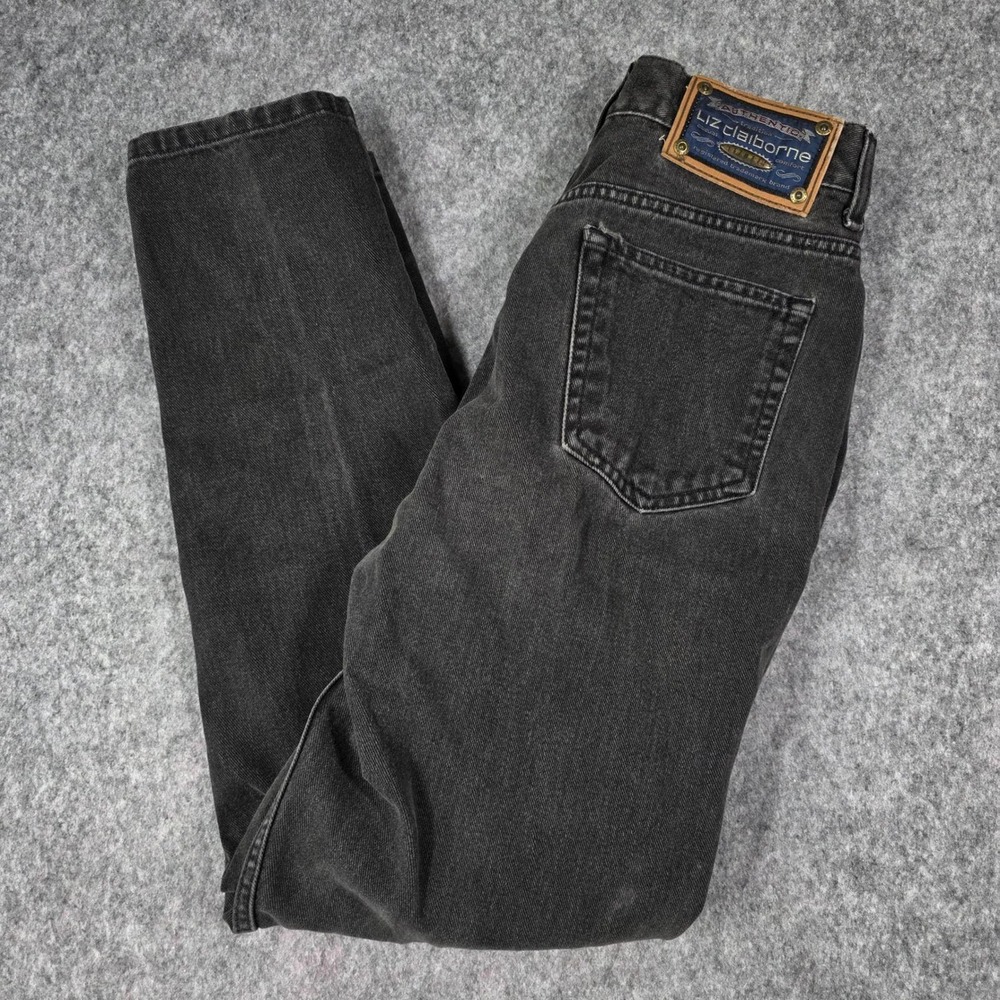 Vintage Liz Claiborne Lizwear Mom Jeans 90s Black Wash Tapered High Rise sz 10 S